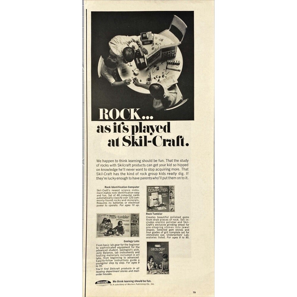 Skil-Craft Rock Identification Computer"Learning Should be Fun"Vtg Print Ad 1970